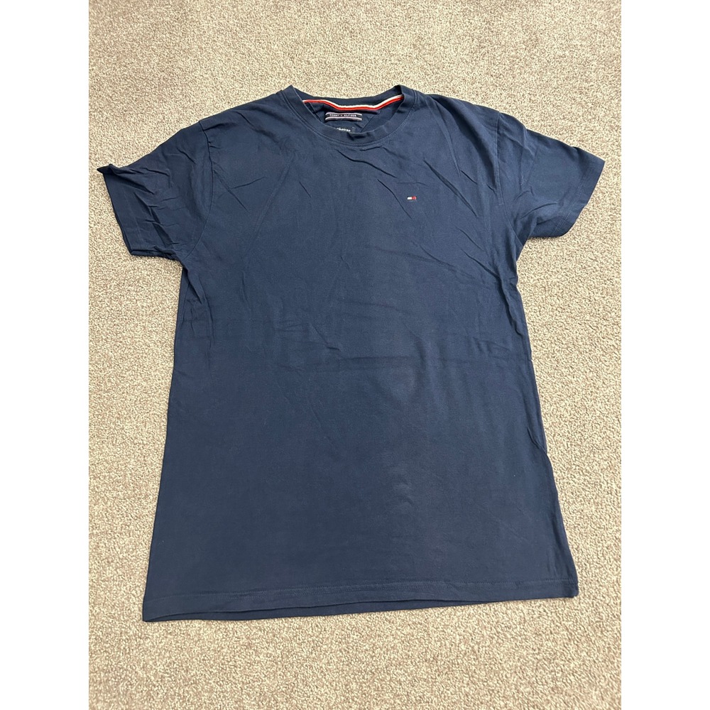 Tommy Hilfiger T-Shirt Mens M Navy Blue Excellent Classic Fit Logo Crew Neck